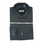 A dark grey Ferradini men's formal shirt displayed on a plain background, showcasing its sleek design and elegant fabric texture.